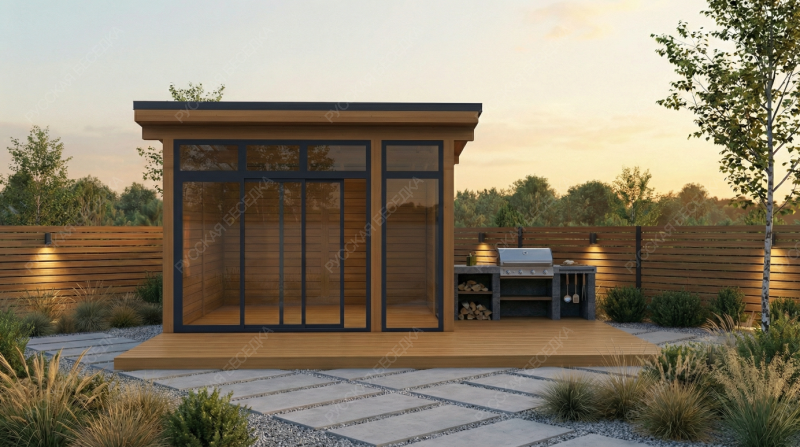 Застекленная беседка Прозот с фальцевой кровлей