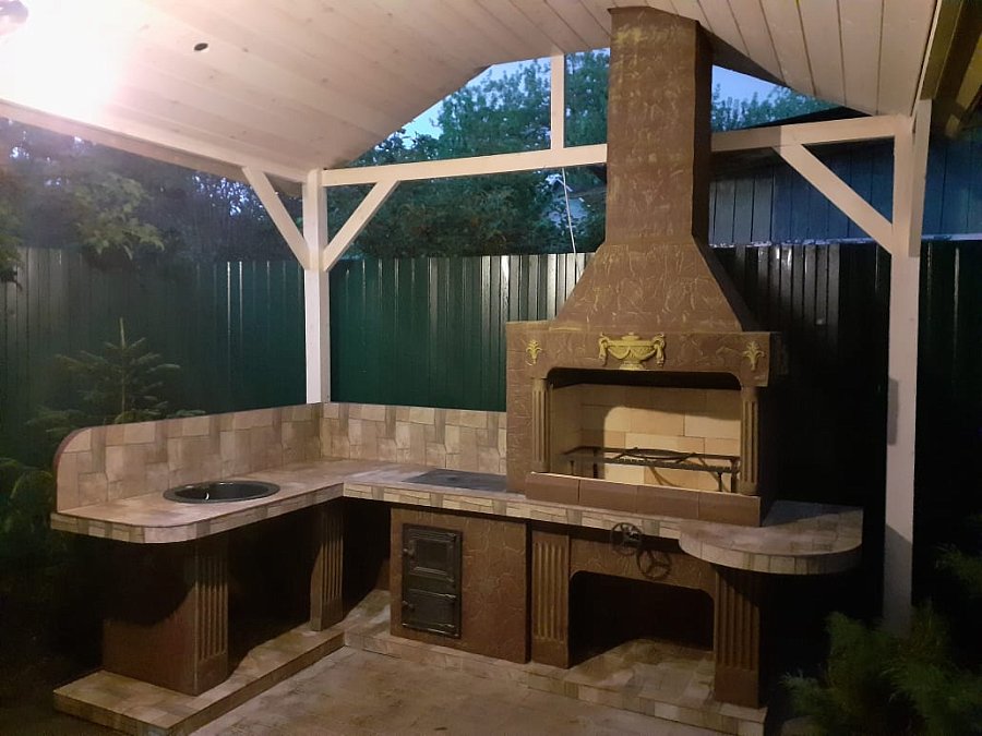 Печь № 19— Угловой комплекс с печью под казан, рабочим столом и мойкой